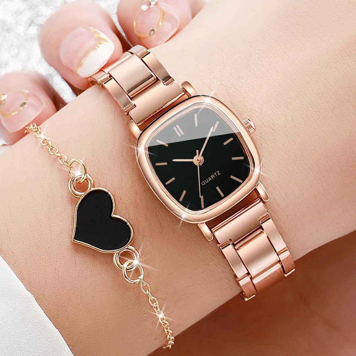 2PCS Fashion Women Watches Set Alloy Band Quartz Watch Heart Bracelet Reloj MujerWithout Box Y251212