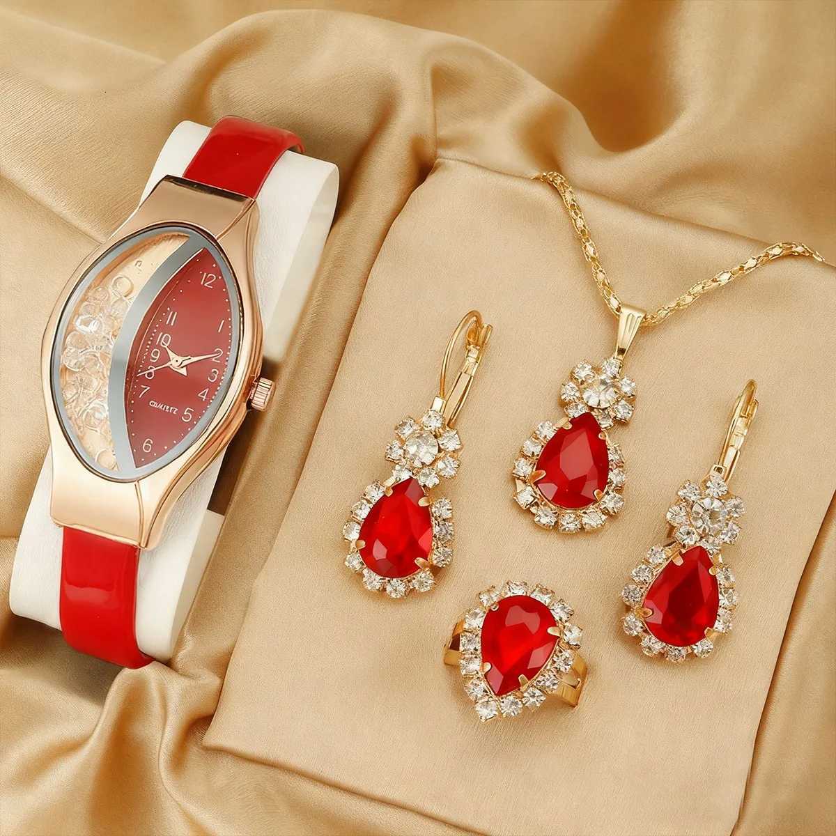 5pcs Elegant Womens Watch Jewelry Set Luxury Rhinestone Leather Band Wristwatch Reloj Mujer Girls Clock GiftWithout Box Y251212