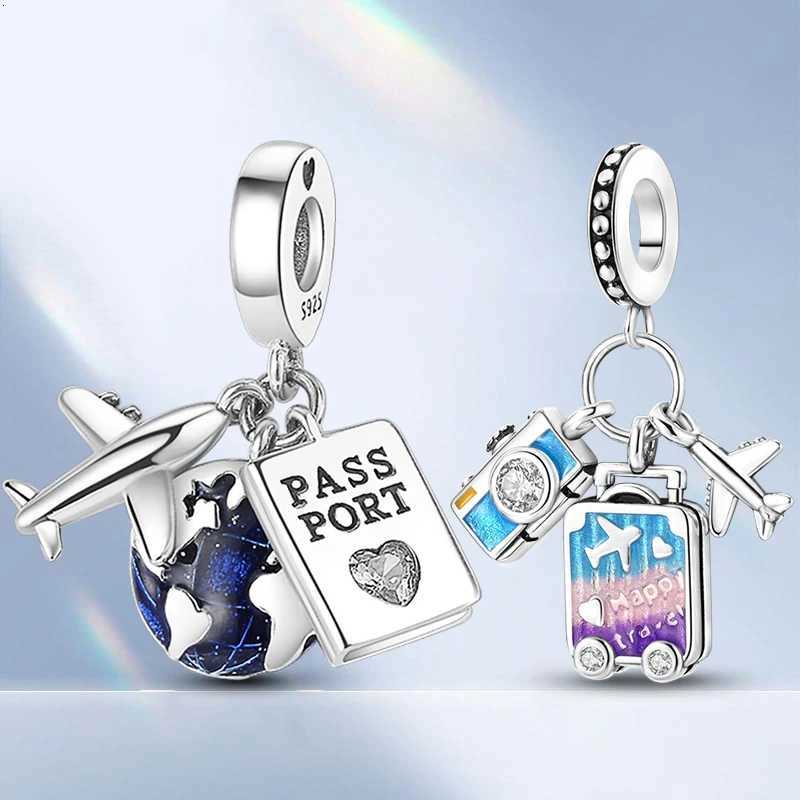 925 Sterling Sier Charms Bead Dangle Airplane Lage Passport Travel Charms Fit Charms Bracelet Jewelry Gift Y251212