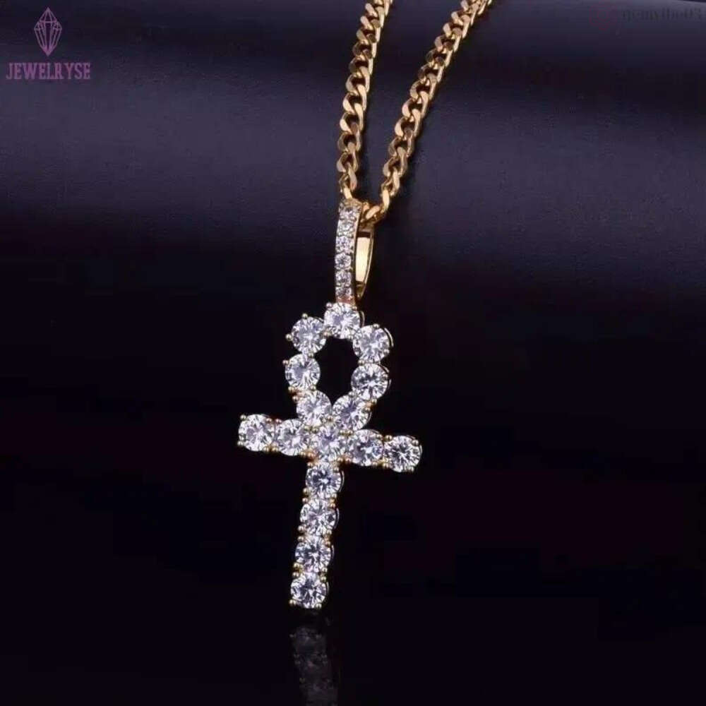 Iced Out Mossanite Pendant Ankh Cross Charm Gold Plated Hiphop 925 Silver VVS Diamond Custom Moissanite Pendant