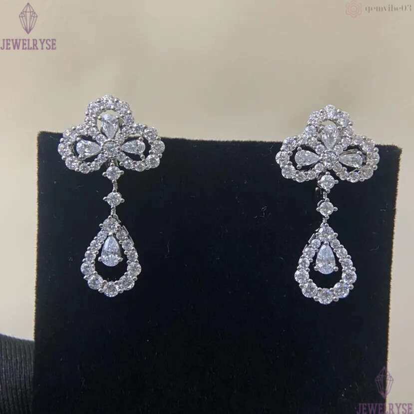 Luxury waterdrop drop flower tassel designer earrings stud for women top grade shine crystal fashion flowers romantic charm earring ear rings jewelry