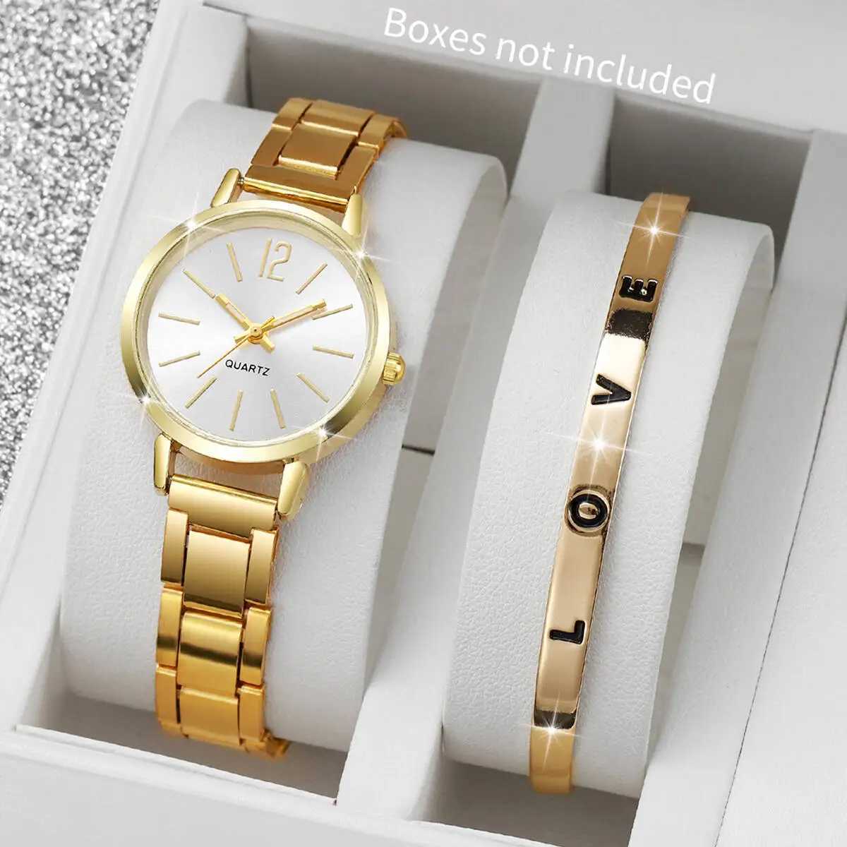 2PCS/Set Fashion Womens Watches Simple Analog Quartz Wristwatch LOVE Opening Cuff Bracelet Set Reloj MujerWithout Box Y251212