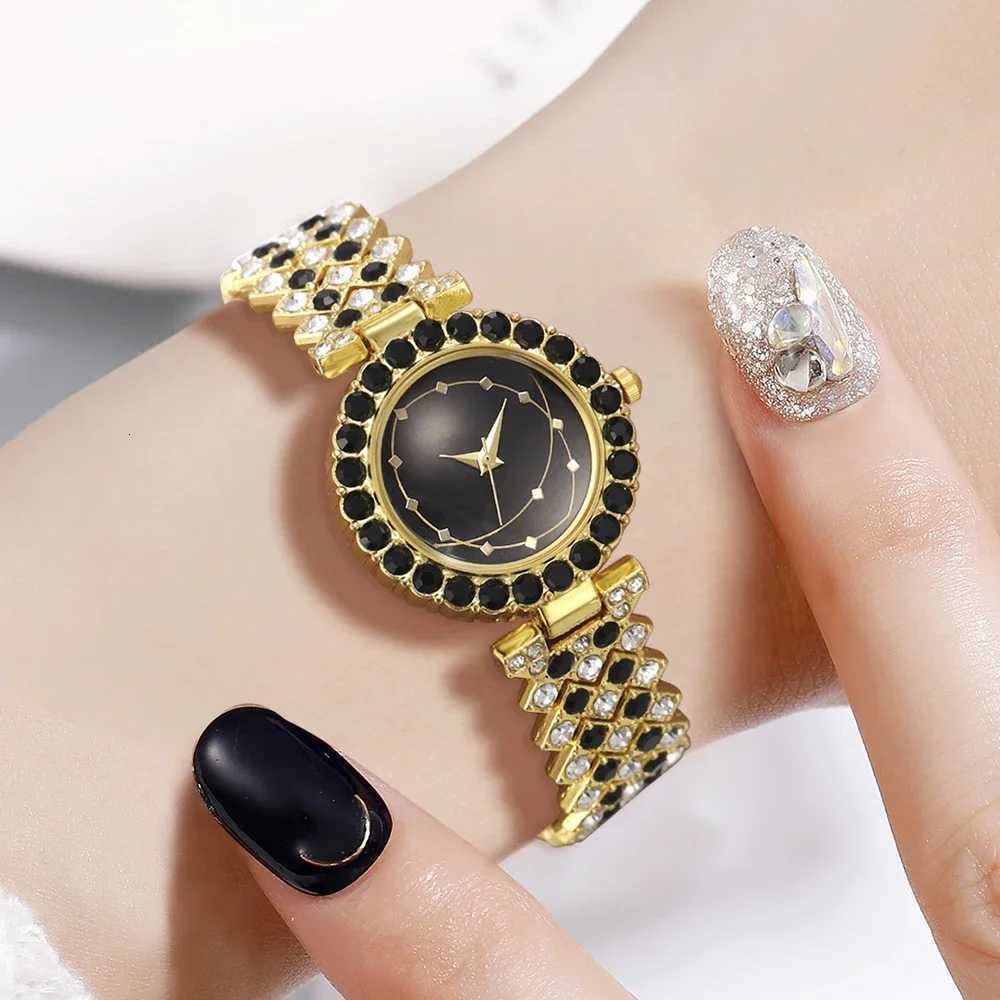 6Pcs/Set Women Gold Stainless Steel Strap Watches Fashion Rhinestone Quartz Wristwatch And Necklace Earings Rings Jewelry Set Y251212