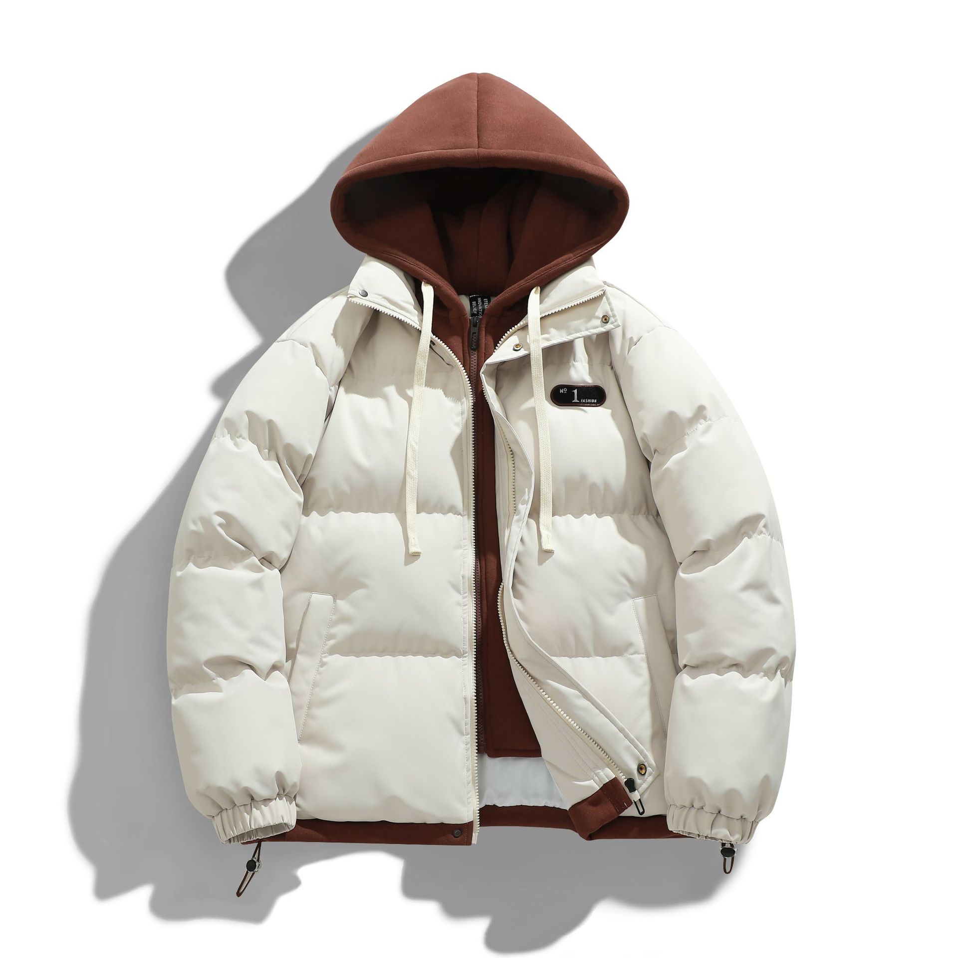 Men's Hooded Cotton Padded Coat: Trendy, High-End, Warm Winter Outerwear, Teenager Fake Two-Piece Down Cotton Jacket