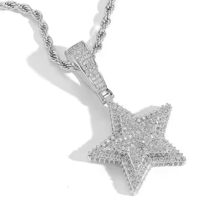 Fashionable 925 Silver 15 Inch Round Cut Moissanite Diamond Star Pendant Luxury Hip Hop Necklace Charm Gift for Men Women
