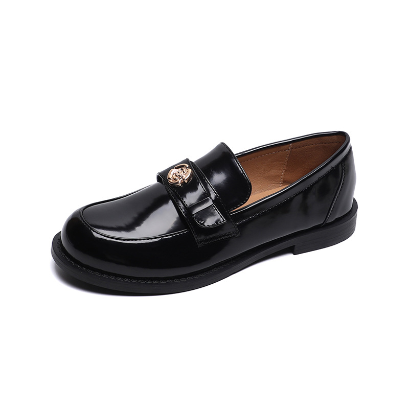 Women's Block Heel Loafers 2026 New Autumn Winter British Style Platform Slip-On Soft-Soled Round-Toe Leather Shoes