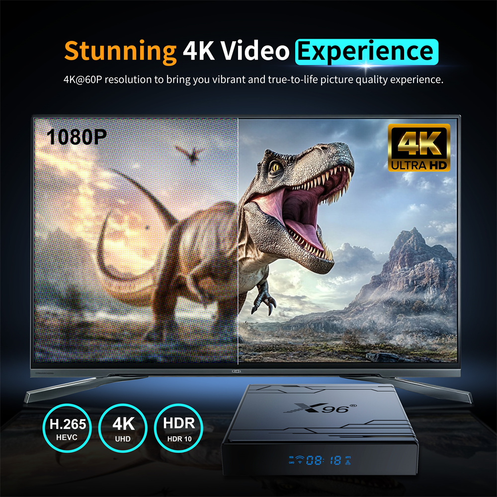 X96 NEX Amlogic S905Y5 4K HDR10+ Resolution Android 14 Voice Control 4G 32GB Set Top Box WiFi 6 100M LAN BT5.x