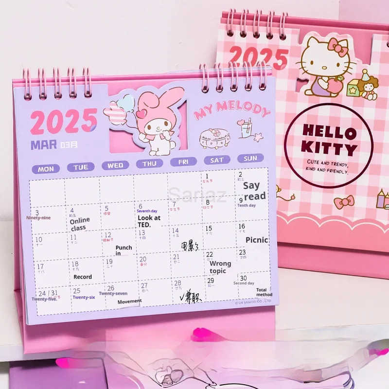 Sanrio 2025 Desktop Calendar Anime Kuromi Cinnamoroll My Melody Hello Kitty Calendar Kawaii Desktops Decoration Christmas Gifts H251212