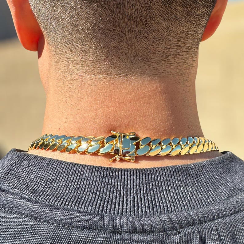 Miami Cuban Link Chain Solid Handmade Real 14k Gold Triple Plated 10-22mm Heavy Necklace Bracelet