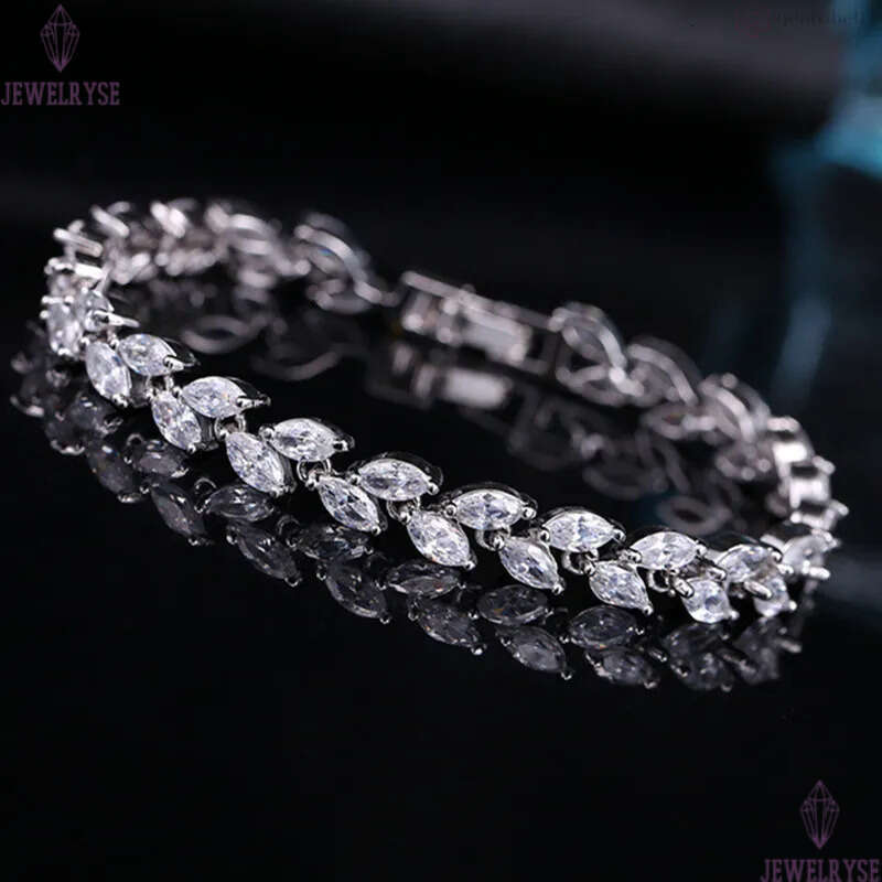 Fashionable designer jewelry Leaf Charm bracelet Silver White Blue AAA Cubic Zirconia Copper Top Quality Brass Bracelets Bangles For Women Party Gift