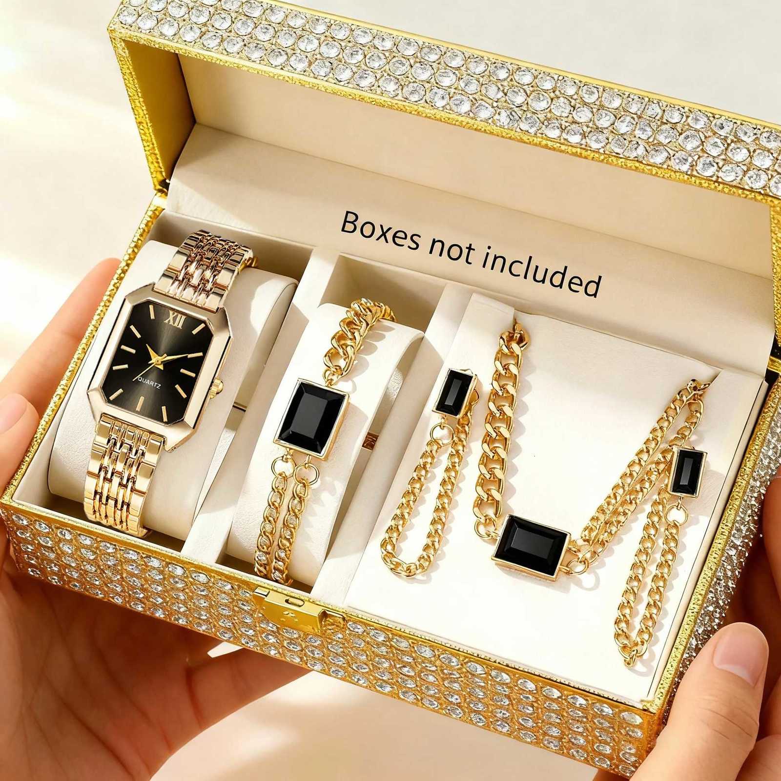 5PCS/Set Elegant Rectangle Women Watches Fashion Ladies Quartz Wristwatch Jewelry Set Reloj Mujer Girls Clock GiftWithout Box Y251212