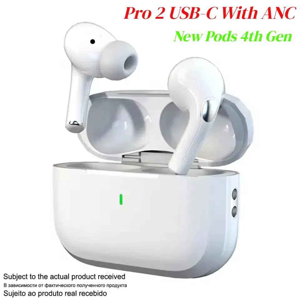 2024 New 4Th Gen Pro 2 With ANC USB C TWS Wireless Bluetooth Earphones Pods Pro6 Earbuds Earphone Handfree Headset Usb-C Charging Port Iphone Headphones