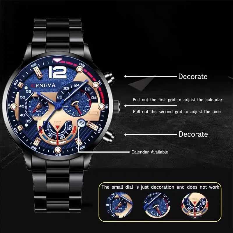 Explosions mens watches fashion stainless steel business luminous hands mens calendar quartz watch set Y251212