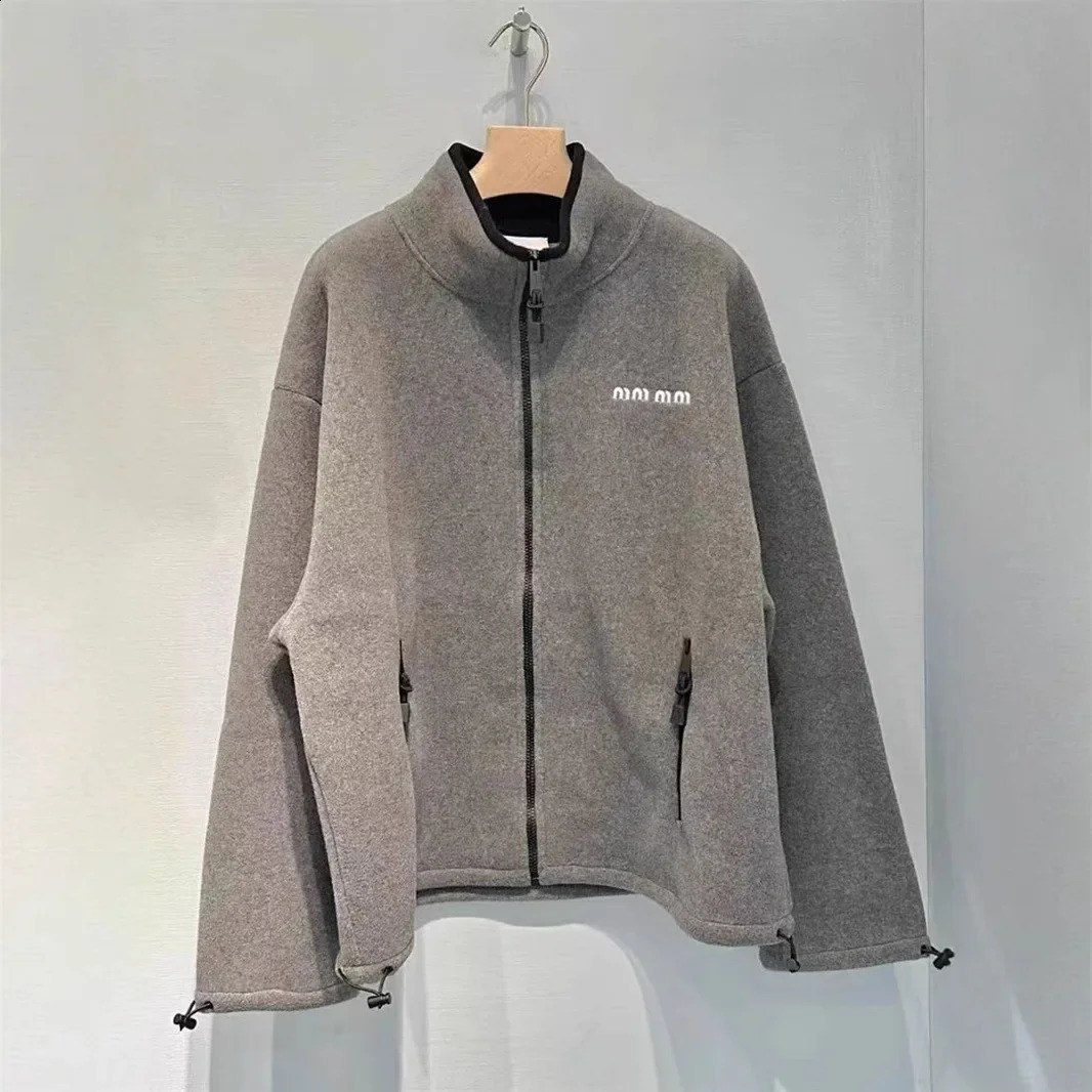 Autumn Winter Fashionable Simple Letter Embroidery Badge Grey Tweed Loose Fit Couple Jacket Trendy 5481