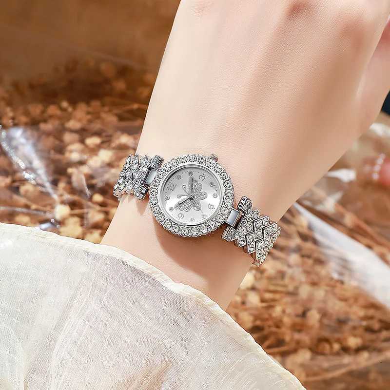 5PCS Fashion Rhinestone Butterfly Dial Women Quartz Watch Elegant Ladies Bracelet Wristwatch Jewelry Set Reloj MujerWithout Box Y251212