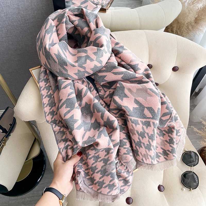 New Houndstooth Design Winter Warm Cashmere Jacquard Scarves High Quality Women Thicken Wrap Shawl Ladies Wool Pashmina Scarf Y251211