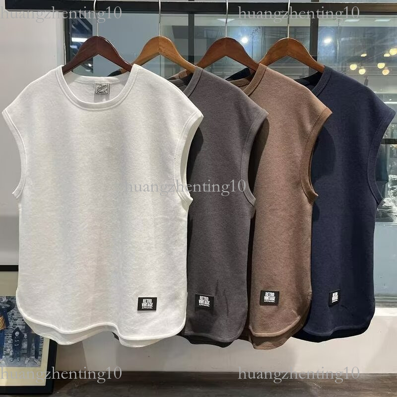 Summer INS Trend Ice Silk Sleeveless Vest White Base Short Sleeve Retro Tank Top Men's Loose 2026 new T-Shirt for Outerwear Dropshipping