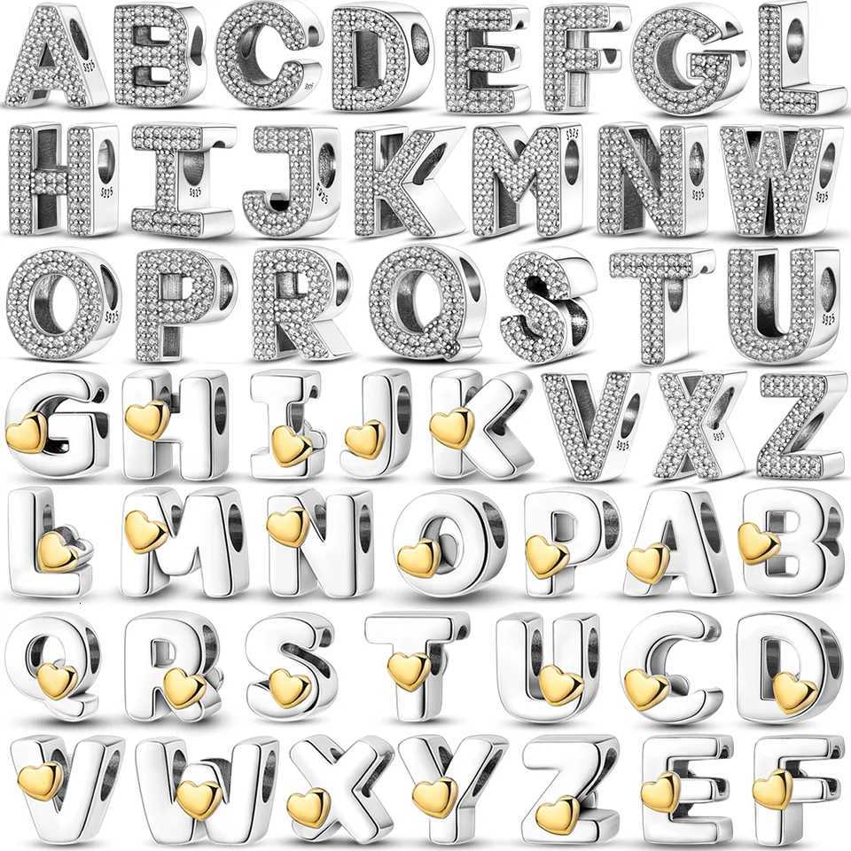Fit Bangle Bracelet DIY A-Z bet Charms Bead 925 Sterling Sier CZ Zircon Letter Dangle Pendant Jewelry Gift Y251212