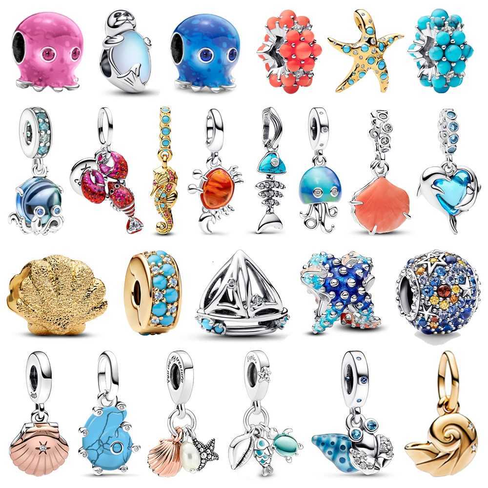 925 Sterling Sier Gold Shell Beads Jellyfish Seahorse Dangle Charm Fit Snake Bracelet Boutique Necklace Beach Party Gift Y251212