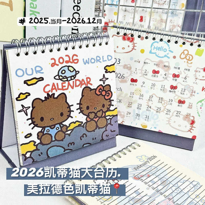 Sanrio 2026 Hello Kitty Coil Desk Calendar Cartoon Tabletop Flip Schedule Monthly Planner for Desktop Decoration Office Stationery H251212