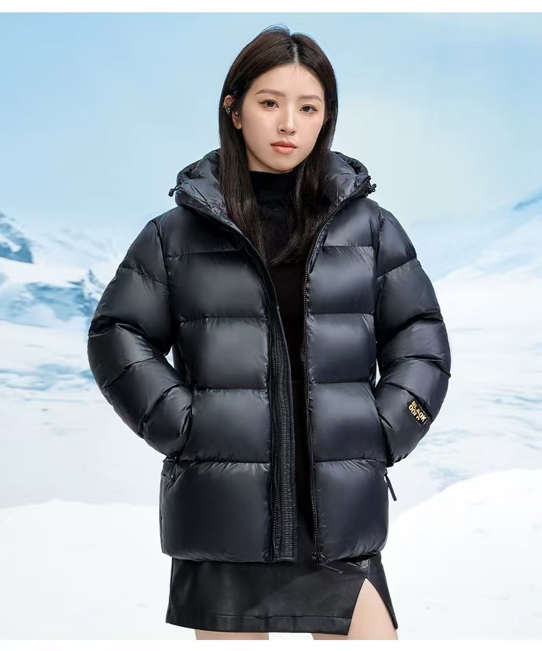 Black Gold Short Thickened Down Jacket: Couple Style Unisex Hooded Outdoor Fashion Wash-Free with Suspenders