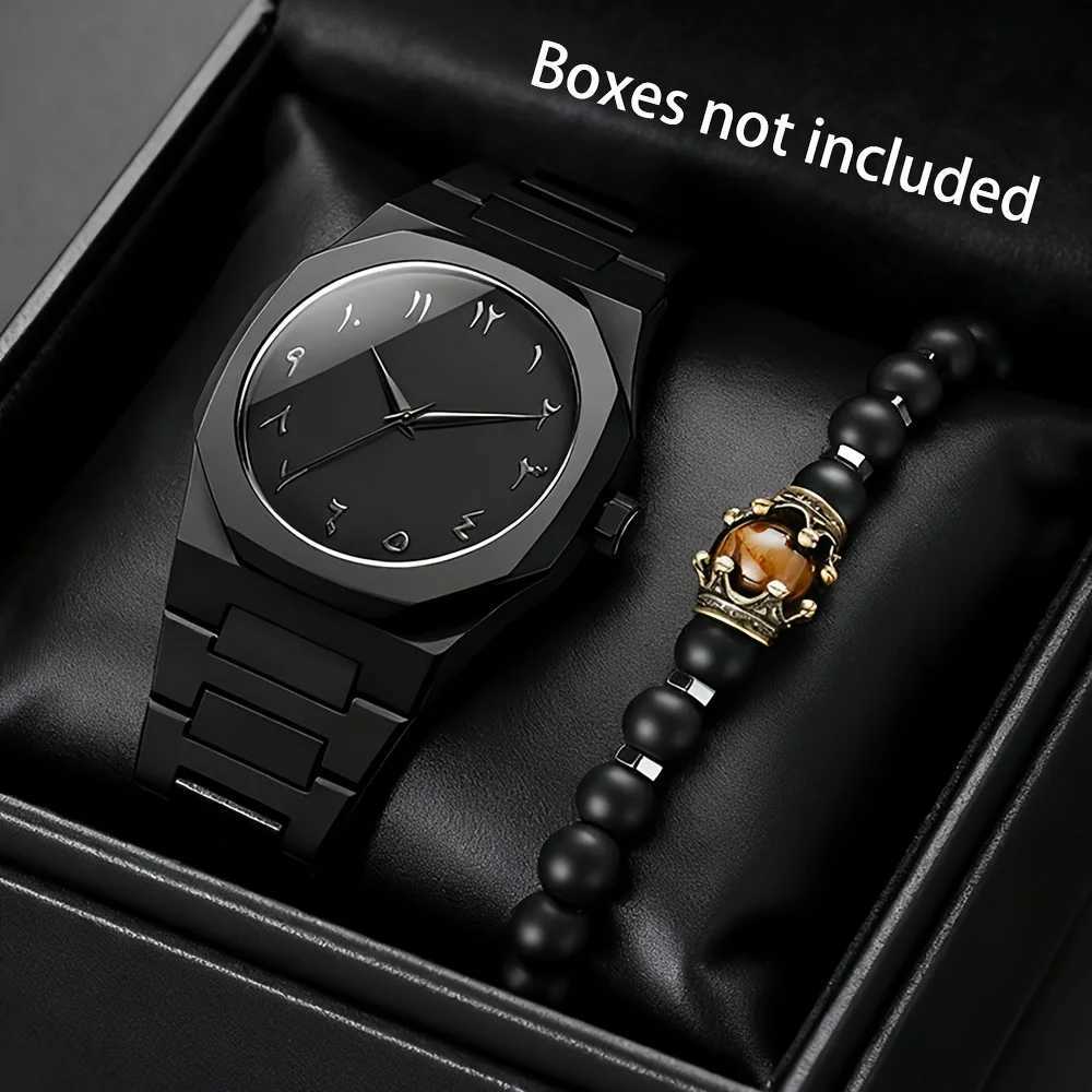 2pcs Fashion Mens Quartz Watch Bracelet Set Casual Plastic Band Wristwatch Bracelet Set Reloj HombreWithout Box Y251212