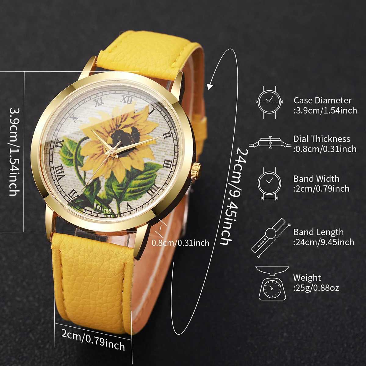 2/6PCS Fashion Flower Dial Women Watches Leather Strap Quartz Watch Daisy Jewelry Set Reloj Mujer Without Box Y251212