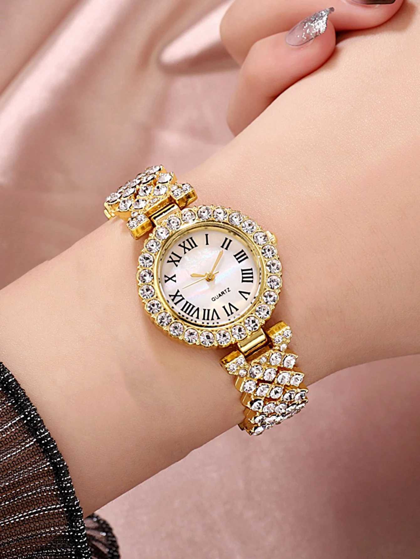 Luxury and fashion full diamond Womens quartz watch and jewelry 5-piece set suitable for everyday wear Thanksgiving and Chris Y251212