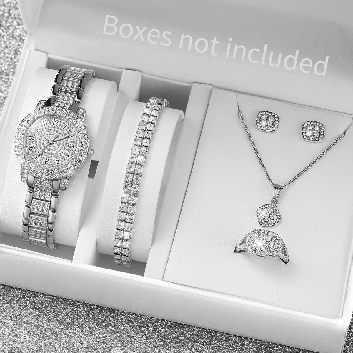 6PCS/Set Luxury Full Diamond Women Watches Fashion Ladies Quartz Wristwatch Jewelry Set Reloj MujerWithout Box Y251212