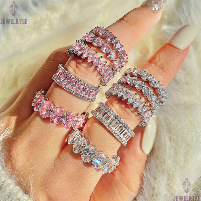 love diamond designer ring for woman wed 925 sterling silver pink heart oval zirconia prong setting eternity wedding engagement rings womens luxury je