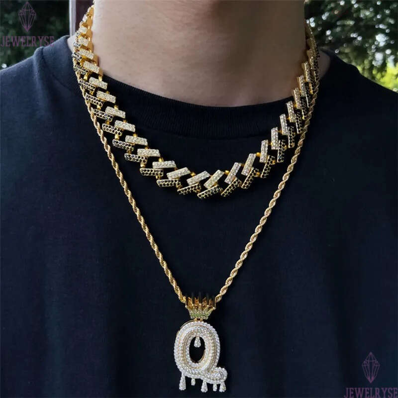 15mm colorful diamond hip hop jewelry cuban link chain mens gold necklace designer chain for man Iced Out Alloy Chains Blue Black Rhinestone Silver Ne