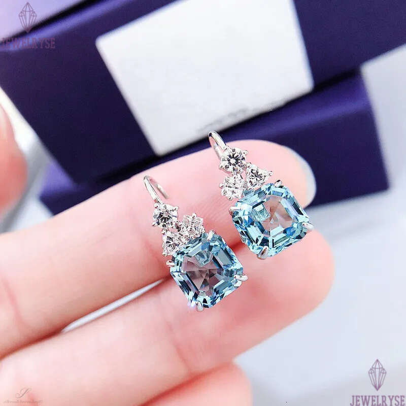 Luxury square blue crystal designer earrings for women romantic shine diamond stone cz zircon elegant charms earring earings ear rings jewelry