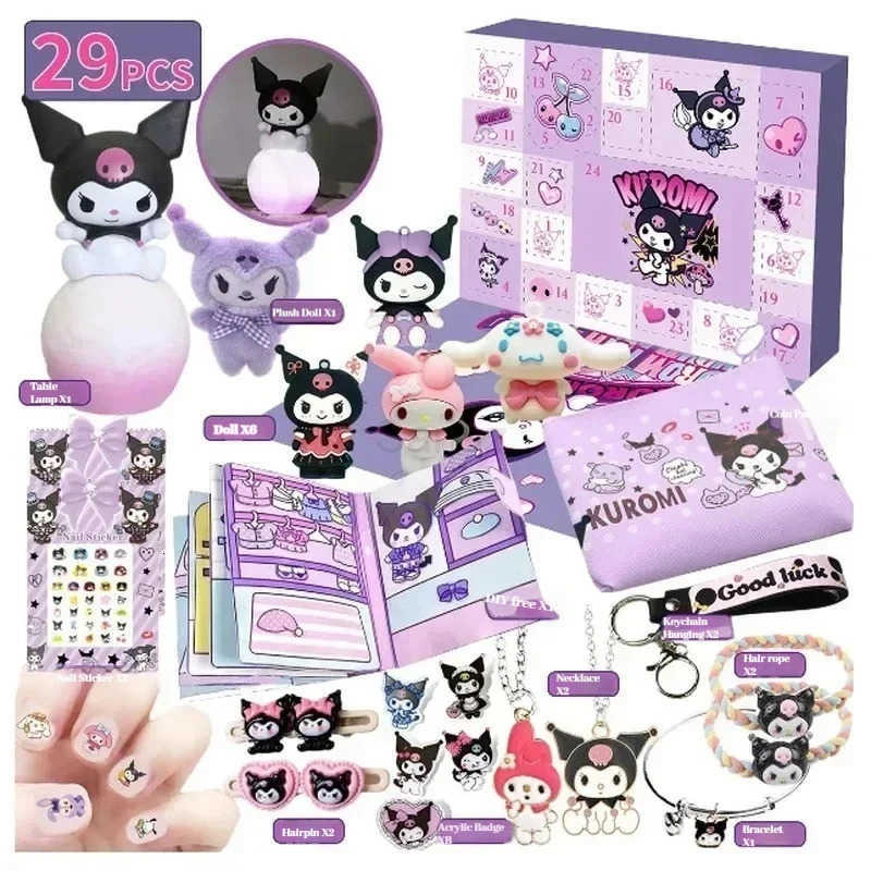 Sanrio Hellokitty Kuromi Christmas Advent Surprise Calendar Gift Box Anime Cartoon Random Figure Ornament Keychain Kids Toys H251212