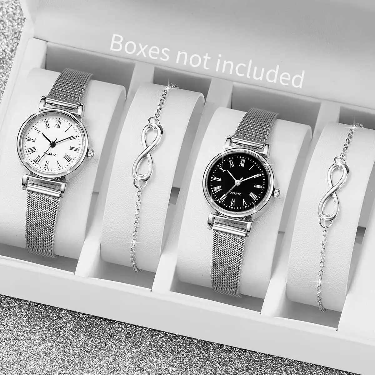 4PCS/Set Fashion Women Watches Ladies Silver Mesh Band Quartz Wristwatches Bracelets Reloj MujerWithout Box Y251212