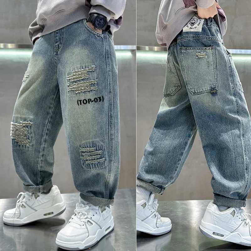 Autumn Boys Jeans New Children Loose Denim Pants Teenager Fashion Spring Baggy Trousers 2025 Kids Handsome Clothing 4-14YT251212