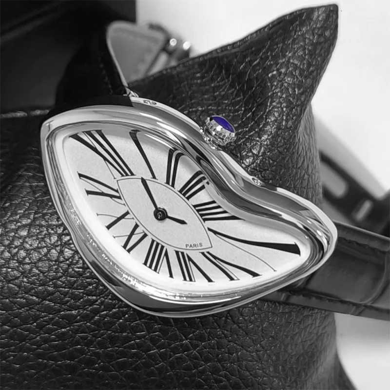Luxury Quartz Mens Watch Vintage Cash Creative Melting Twisted Watches For Men Irregular Case Leather Y2K ins style niche watch Y251212
