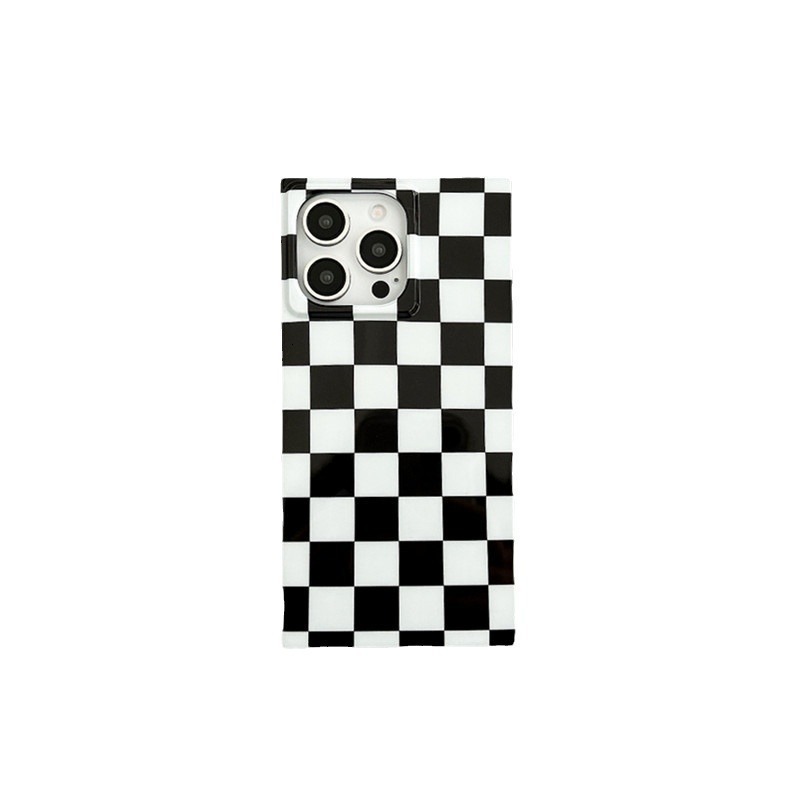 Square Black and White Checkerboard Pattern Case for iPhone 17 Apple 16 Pro Max Glossy 15 Export Soft 14