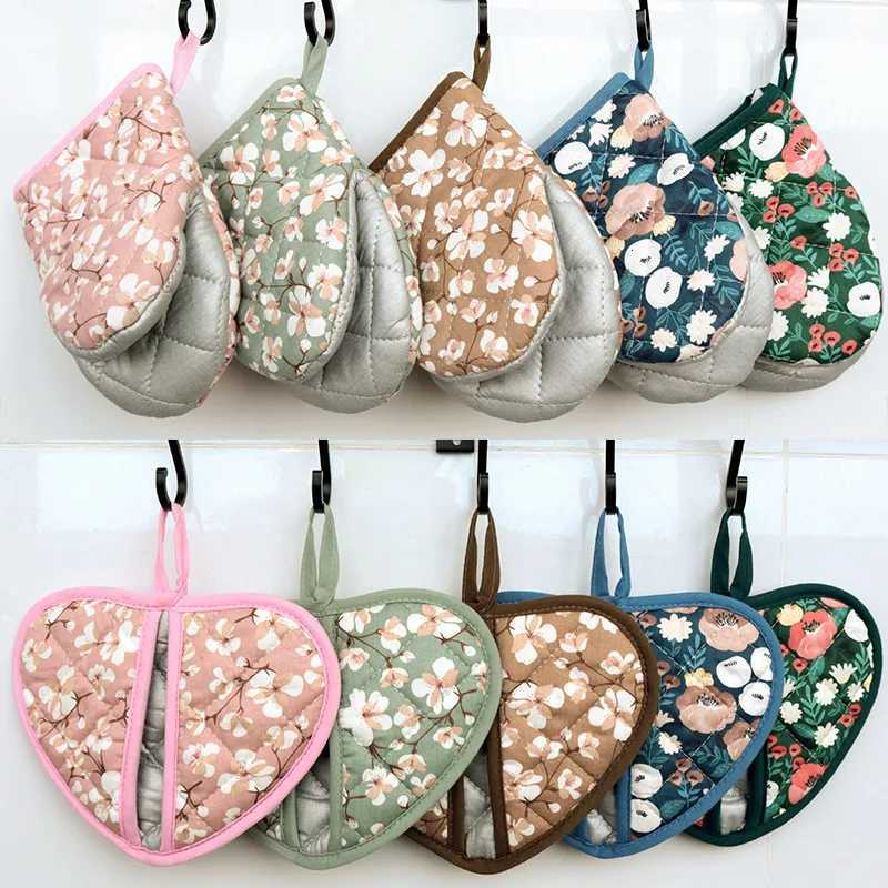 Japanese Flower Cotton Printed Baking Oven Gloves He Kitchen Hot Resistant -shaped Hand Clip Insation Pad H251212