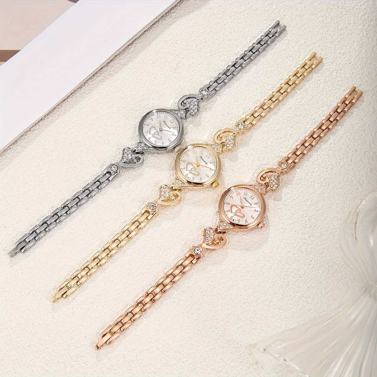 1/3PCS Elegant Women Quartz Watch Fashion Rhinestone Hearts Bracelet Band Ladies Wristwatch Reloj MujerWithout Box Y251212