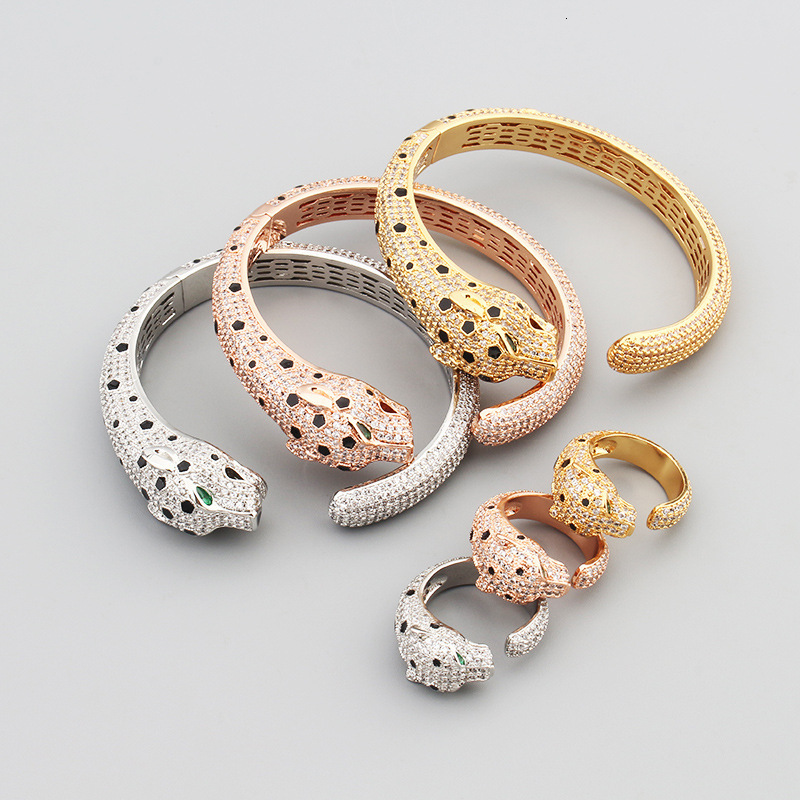 Style Exaggerated Light Luxury Temperament Full Zirconia Inlaid Low Price Leopard Bracelet Popular Women's Open Leopard Head Bracelet
