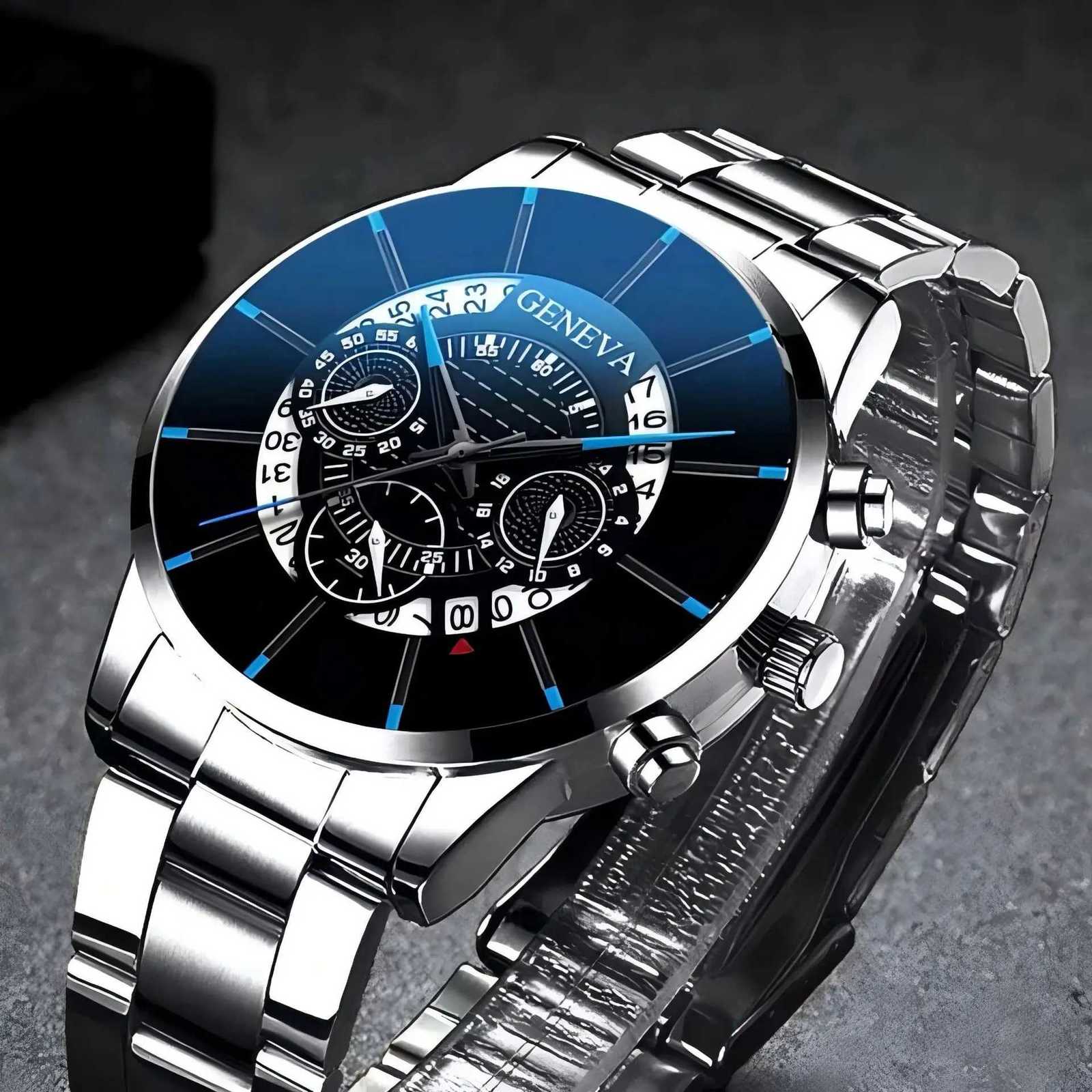 2pcs Luxury Black Quartz Watch Bracelet For Men Business Fashion Round Calendar Watch Set Without BoxRelogio Masculino Y251212