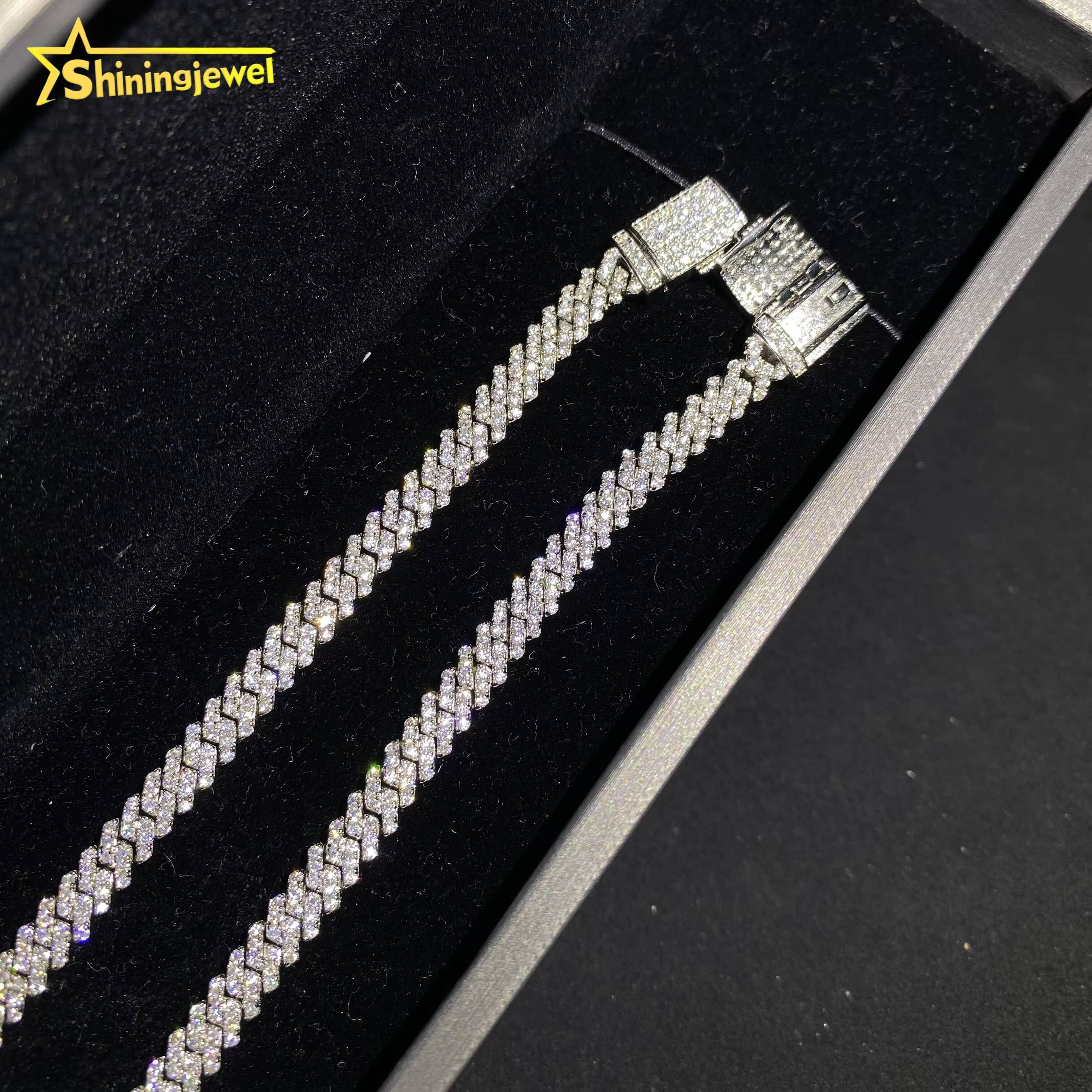 5mm Iced Out Fine Hip Hop Jewelry Necklace Solid 925 Silver VVS D Moissanite Cuban Link Chain Bracelet Pass Diamond Tester