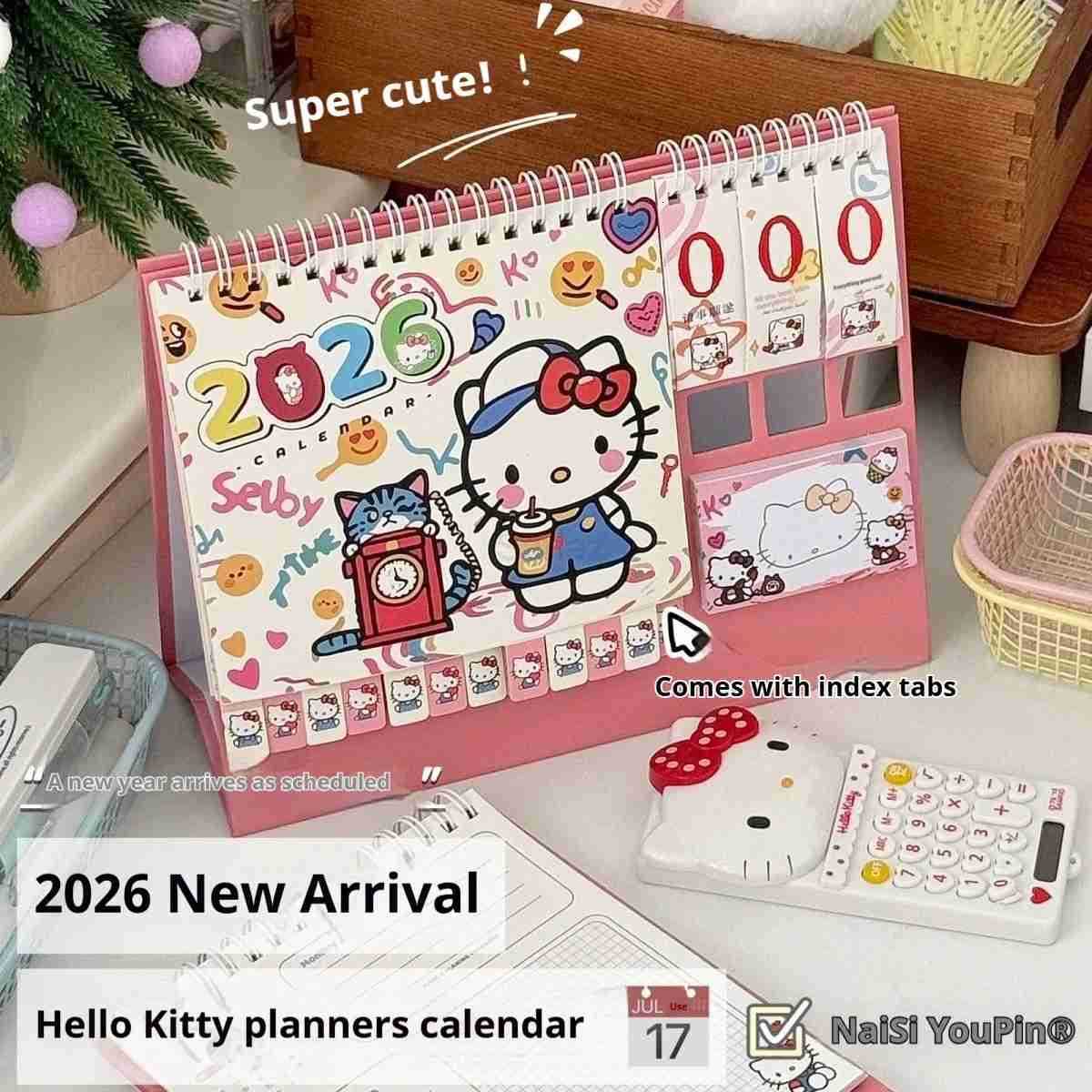 Sanrio Cute 2026 Hello Kitty Large Desk Calendar - Kawaii High-Aesthetic Desktop Decoration Student Check-In Planner Birthday Gifts H251212