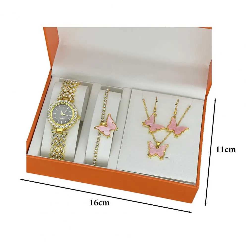 1 Set Women Jewelry Set with Gift Box Complete Collection of Quartz Watch Necklace Bracelet Ring Earring Set Golden Jewelry Gift Y251212