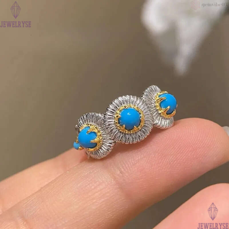 2025 summer new luxury blue turquoise daisy designer ring for women silver italy retro vintage charm elegant OL rings jewelry