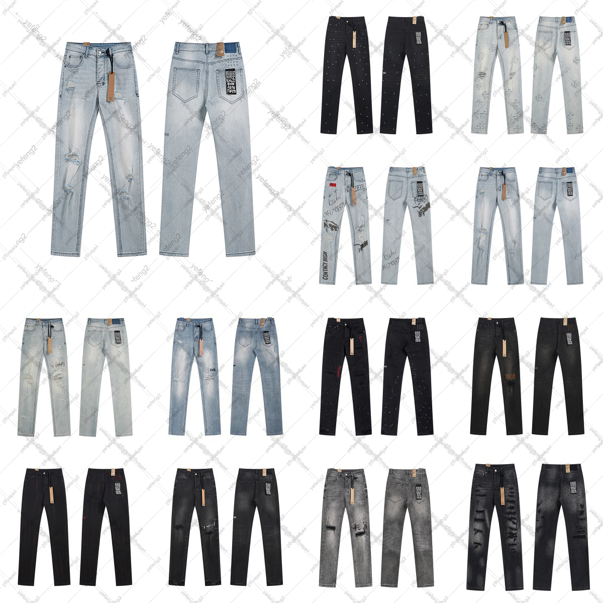 Designer jeans mens ksubis jeans for men High street retro distressed casual mens and womens slim fit jeans
