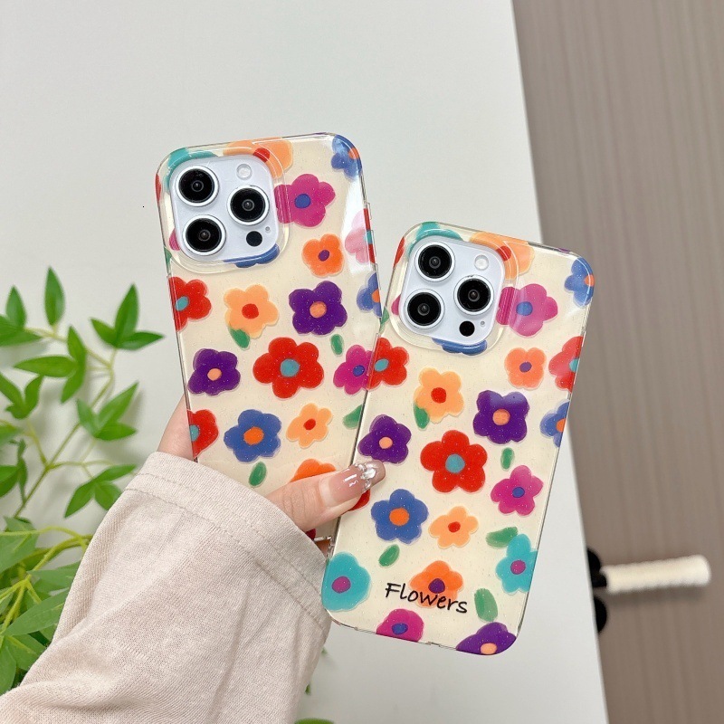 ins Colorful Flower Compatible with iPhone 17 Max Apple 16 Pro Phone Case IMD Fresh 15/14 New Model