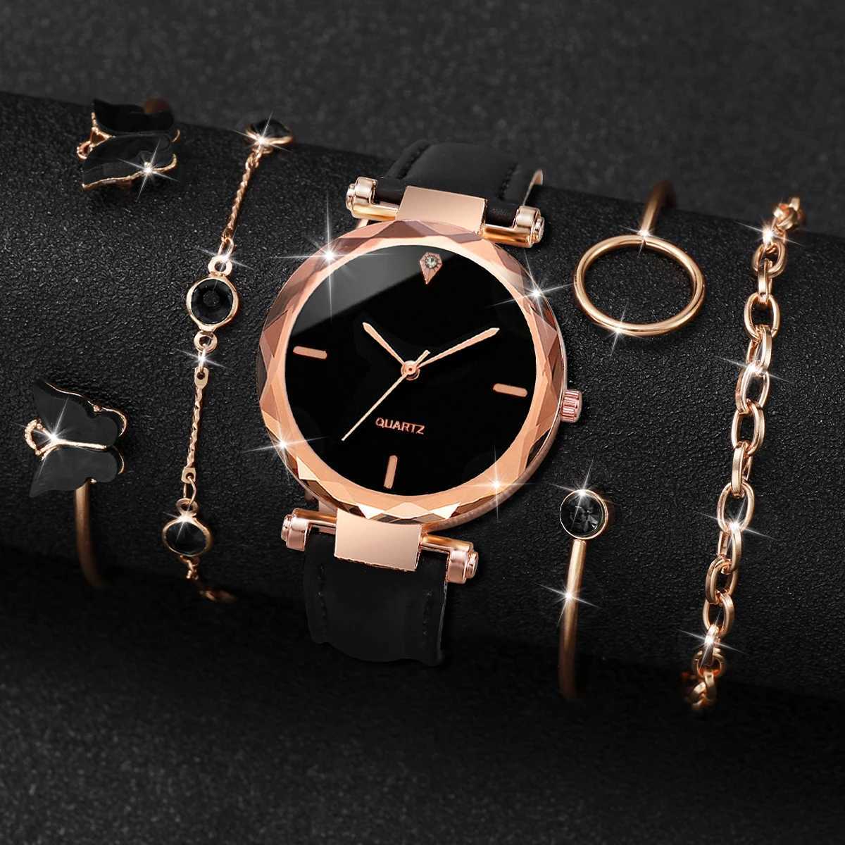 5/6PCS Fashion Women Watches Bracelets Set Casual Leather Band Ladies Quartz Watch Relogio FemininoWithout Box Y251212
