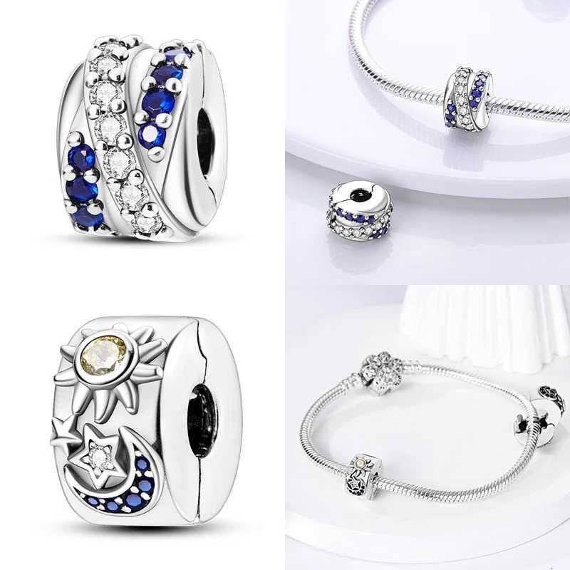 Sier Clips 925 Sterling Sier Stars Moon Sun Daisy Clip Charms Safety Chain Fit Bracelet DIY Jewelry Gifts Y251212