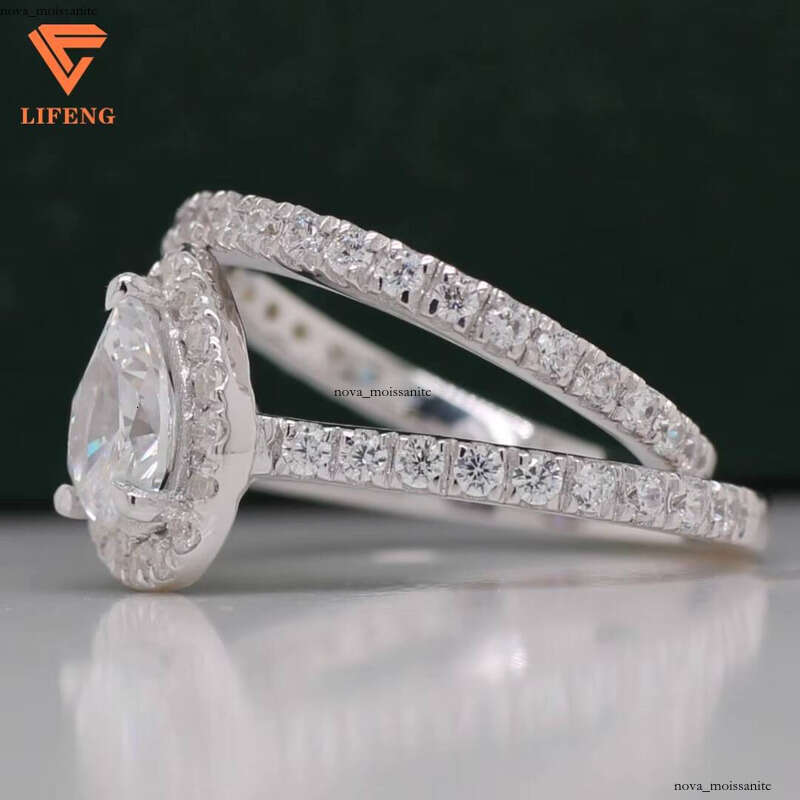 Wholesale Custom 925 Sterling Silver Eternity Pear Shaped Water Drops VVS Moissanite Engagement Wedding Ring Jewelry for Women Gift